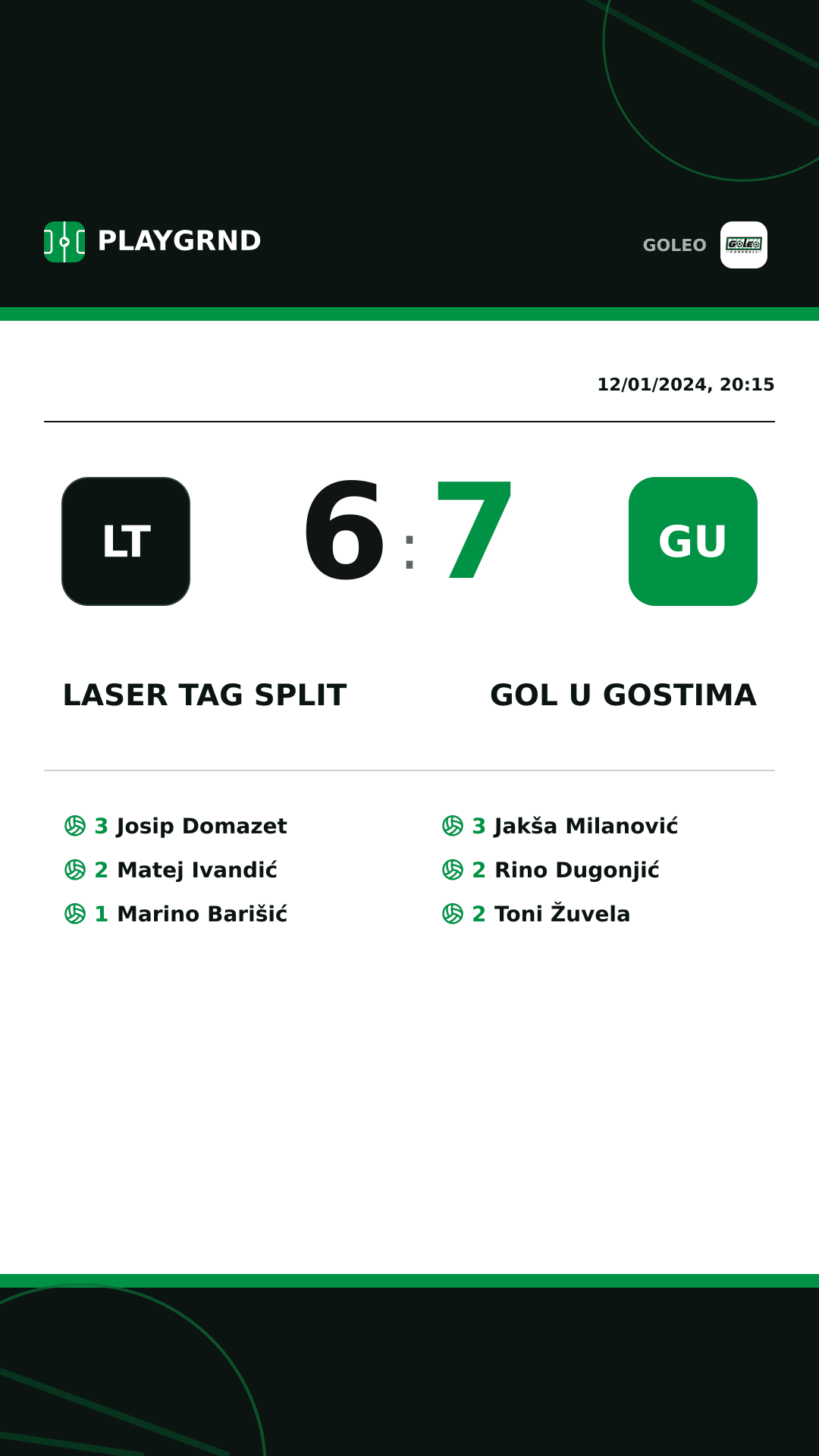 Instagram artwork: Laser tag Split 6:7 Gol u gostima
