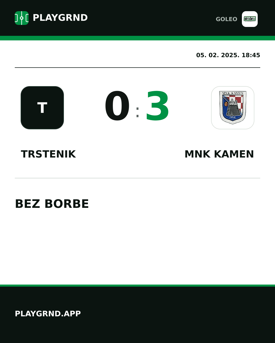 Instagram slika: Trstenik 0:3 MNK Kamen