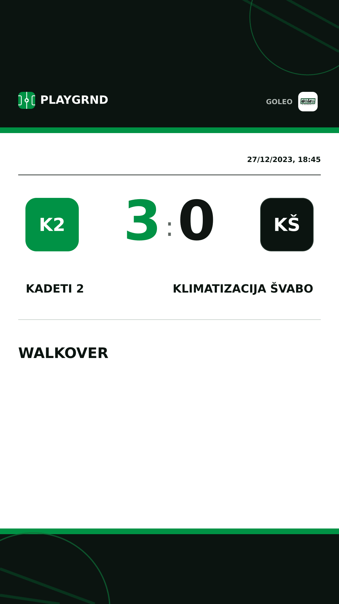 Instagram artwork: Kadeti 2 3:0 Klimatizacija Švabo