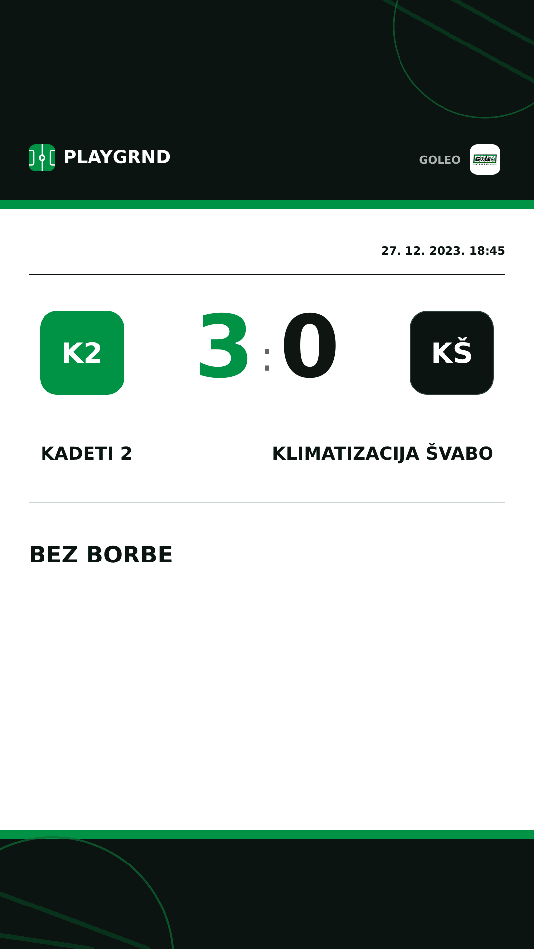 Instagram slika: Kadeti 2 3:0 Klimatizacija Švabo