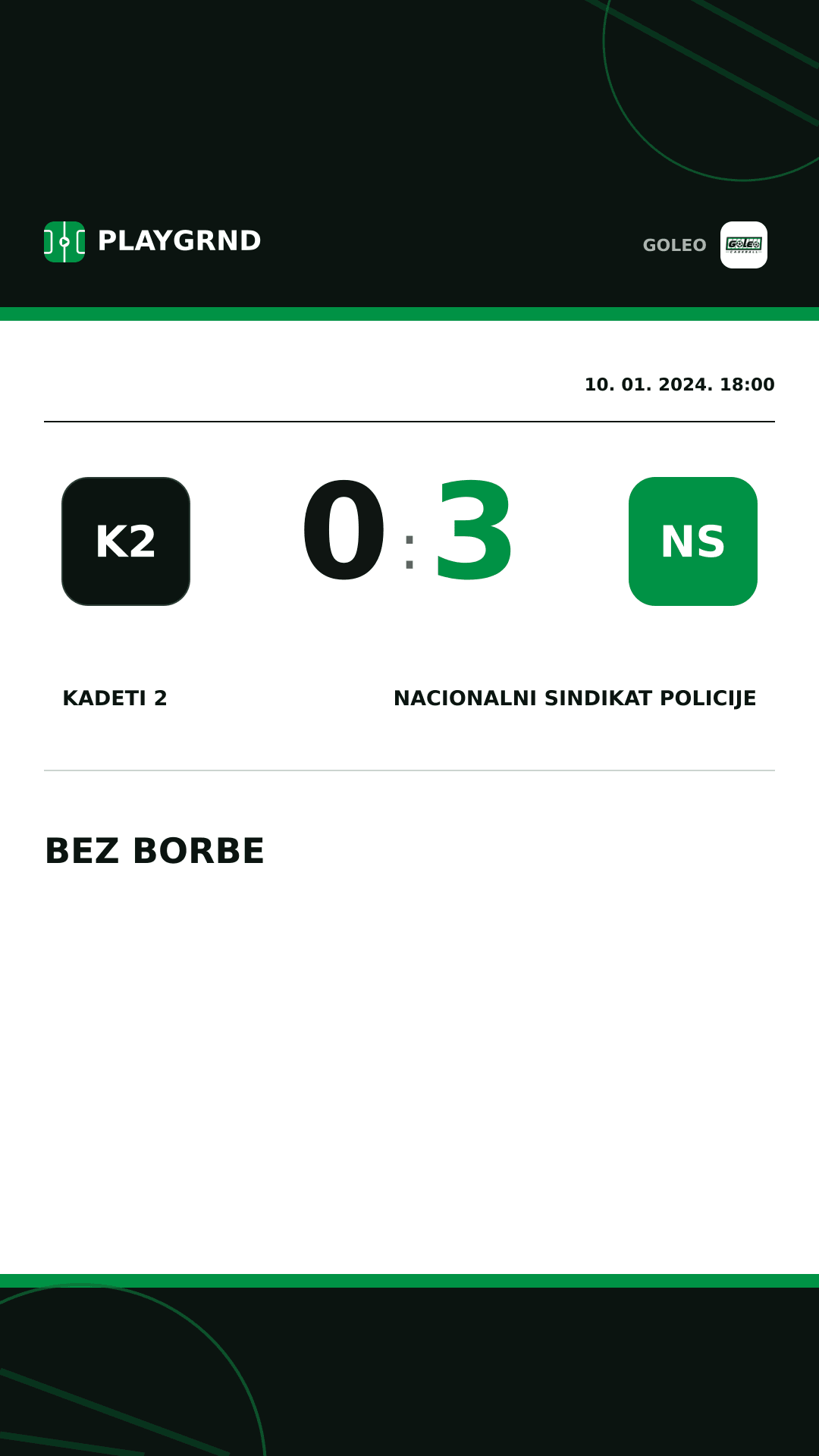 Instagram slika: Kadeti 2 0:3 Nacionalni sindikat policije