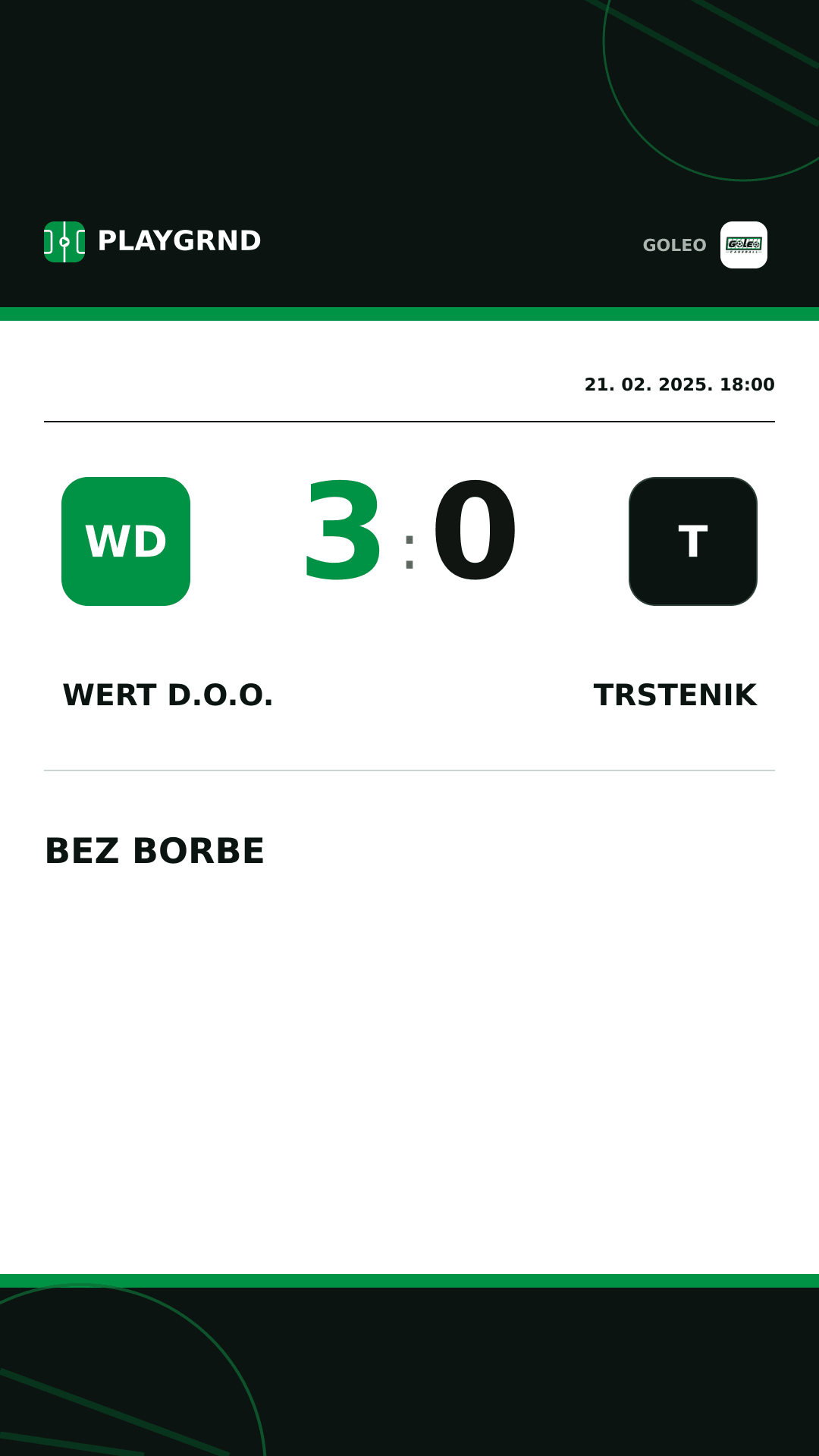 Instagram slika: Wert d.o.o. 3:0 Trstenik