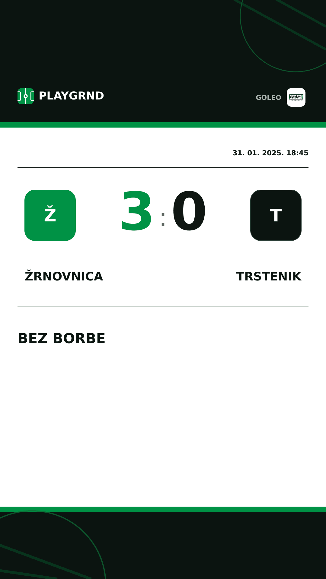 Instagram slika: Žrnovnica 3:0 Trstenik