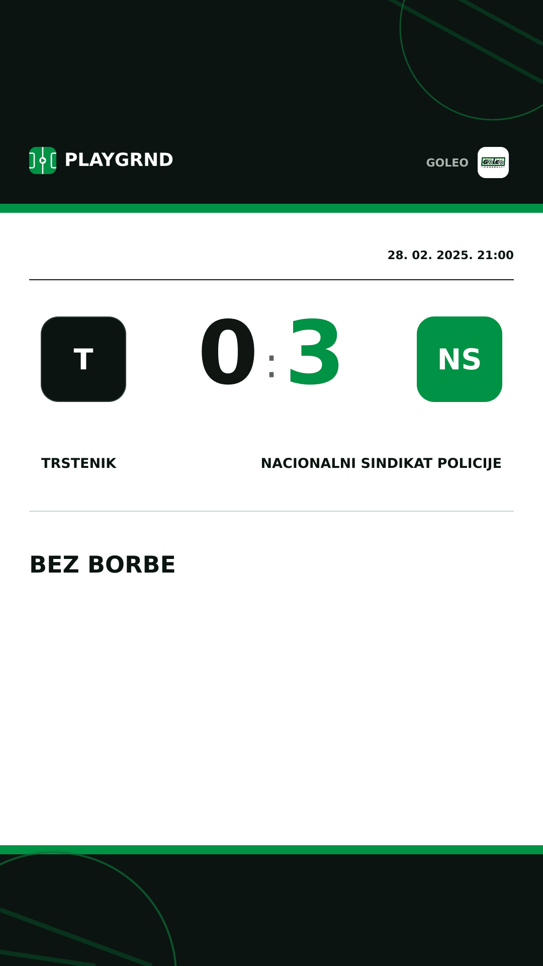 Instagram slika: Trstenik 0:3 Nacionalni sindikat policije