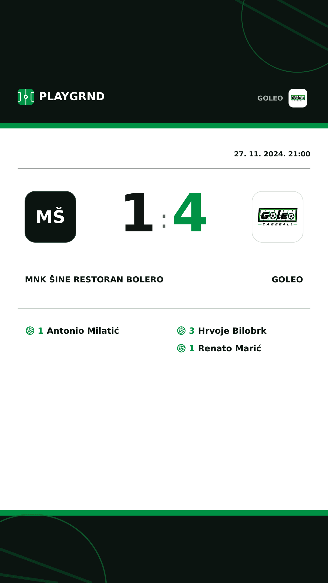Instagram slika: MNK Šine restoran Bolero 1:4 Goleo
